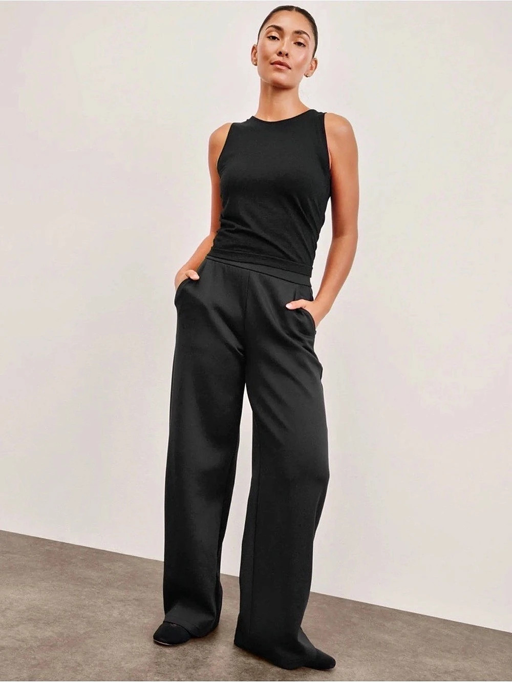 Brand New Beyond Yoga In The Flow Wide Leg Pant Black High Rise S XS Knit Ponte